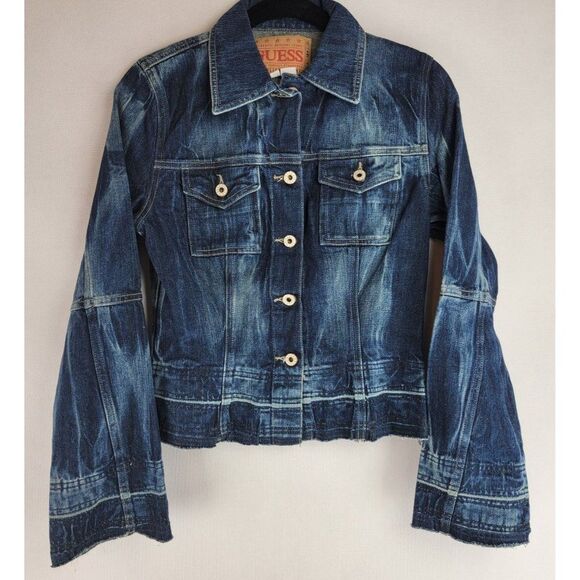 Guess Womens Size Small Blue Denim Vintage Authentic Trucker Button Jacket - Picture 1 of 10